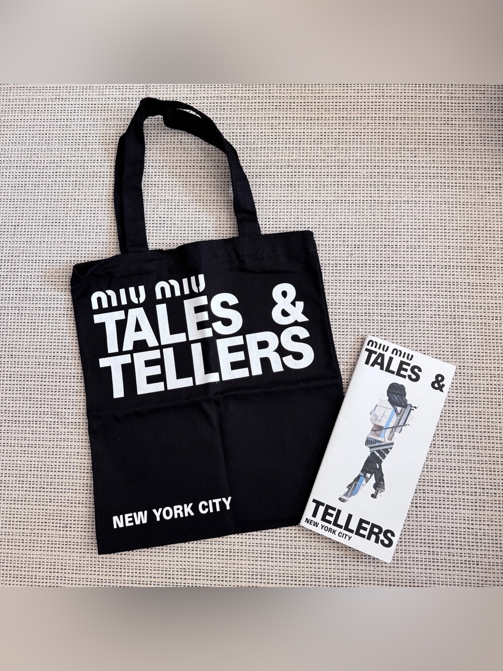 Miu Miu Black Canvas 'Tales & Tellers' Art Exhibition Tote Bag & Catalog